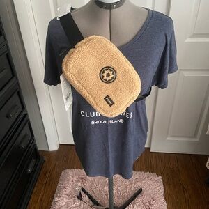 Sherpa Crossbody Bag in Tan with Black Strap